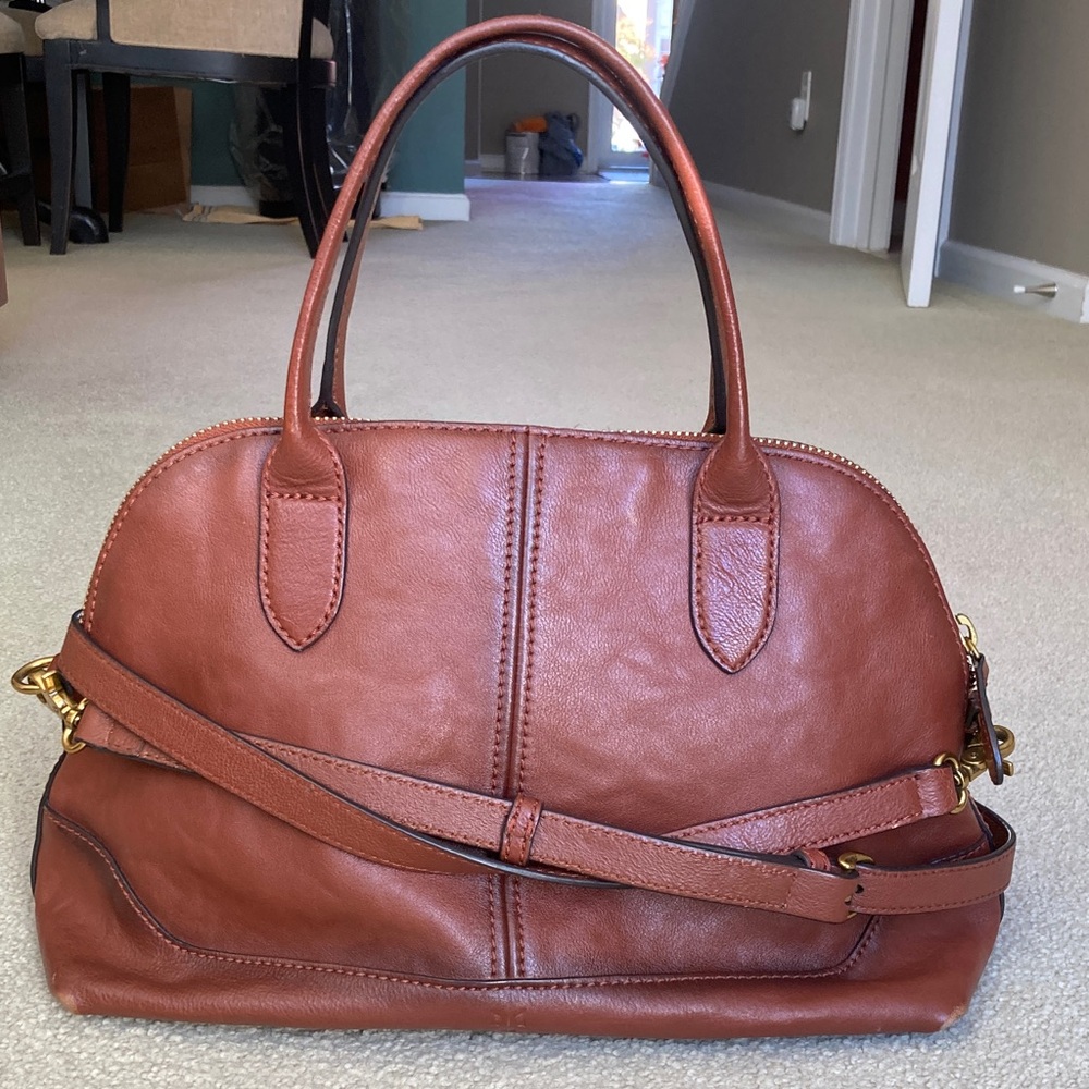 Frye Cognac Brown Leather Crossbody/Satchel Dome Bag with Gold Hardware - GUC - Picture 2 of 7